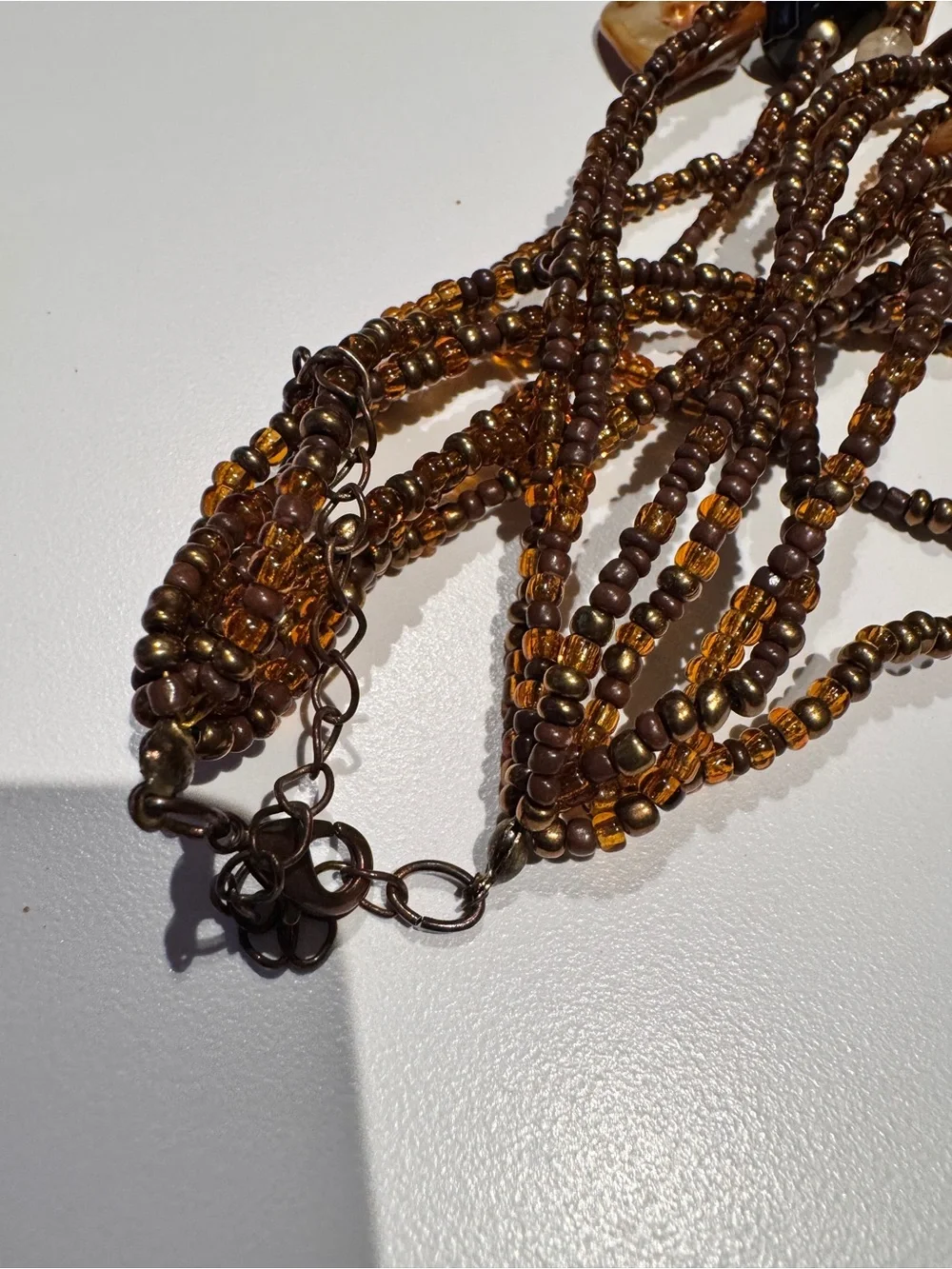 Vintage Brown and Amber tone Beaded and shell Women's Necklace - Picture 11 of 12
